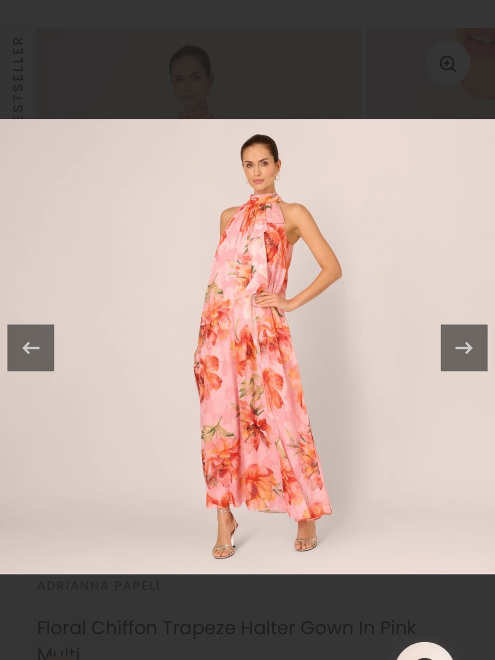 Adrianna Papell Pink Multi Floral Halter Trapeze Gown NWT